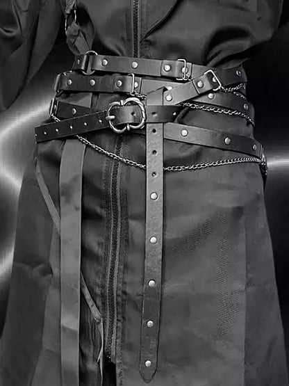 Waist Belt Punk Black/Khaki Charm Chain