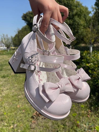 PU and Elements Pink Classic Top Shoes Bow Block with - Light Rose Lolita Heel High at Design