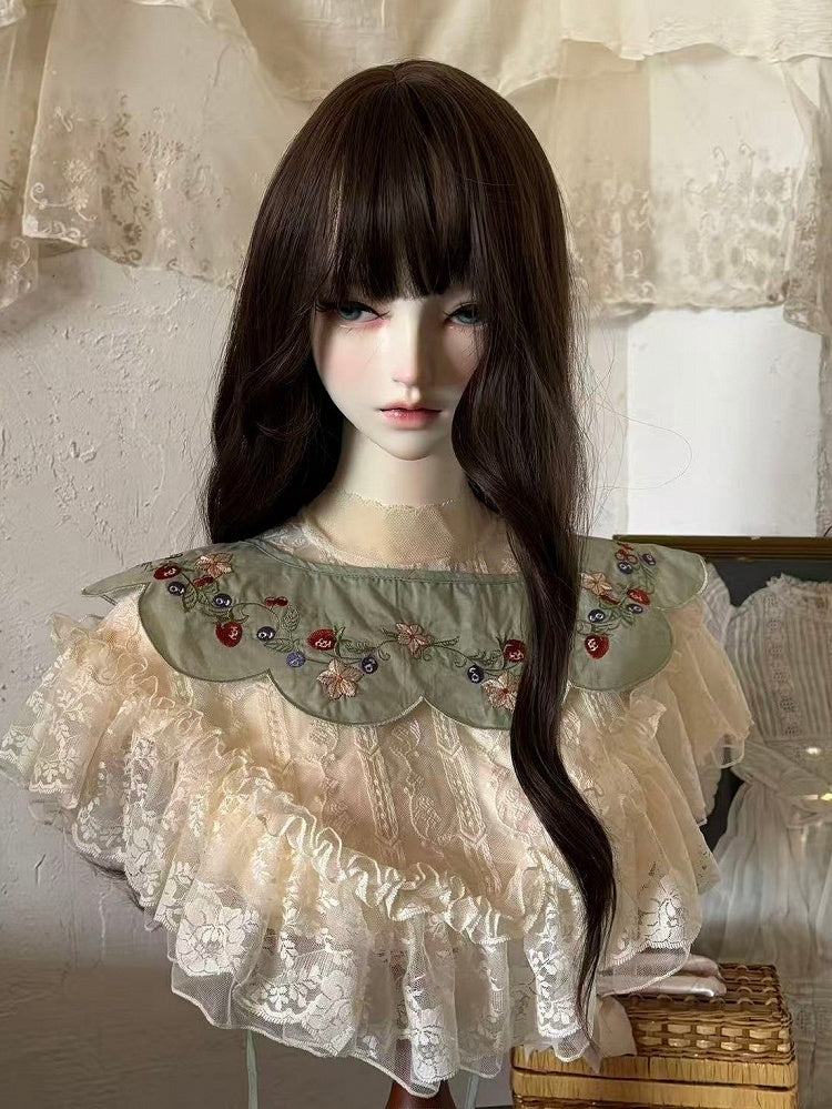 Green Berry-Themed Dress with Waist Belt and Collar Accessory - Zoncel
