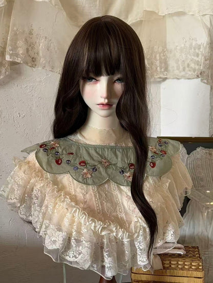 Green Berry-Themed Dress with Waist Belt and Collar Accessory - Zoncel