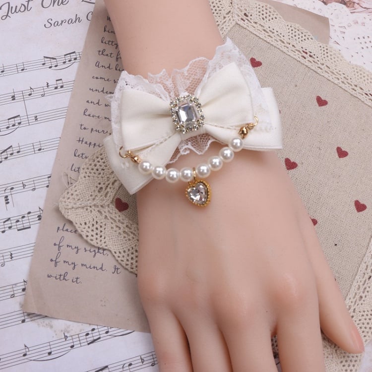 Kei Chain Bowknot 8 Pearl Lace Jirai Color Options Bracelet