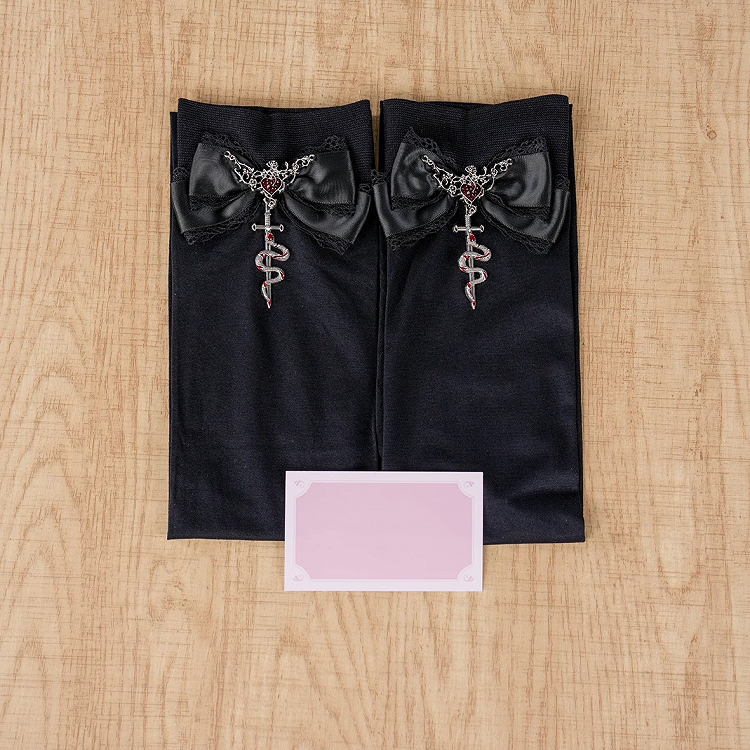 Normale/lange Version Strümpfe Gothic Over Kei Bowknot Knie Jirai Rote Akzente Schwarze Metallschlange