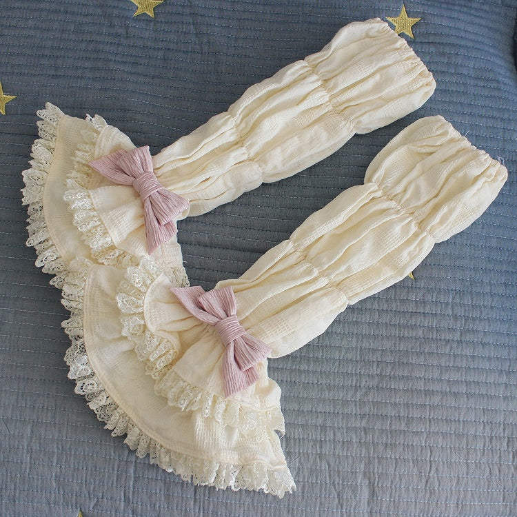 Sleeves Pink-Purple/Blue/Green Lace Detail Bowknot Trim