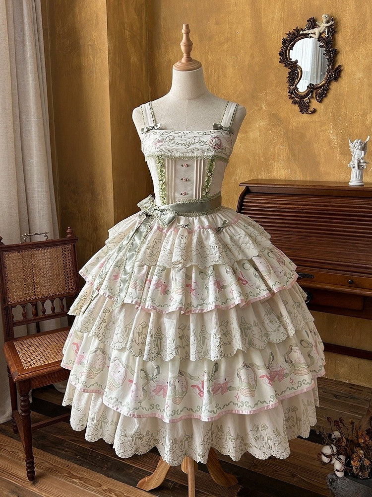 Tiered Print Skirt Jumper Lolita Bunny