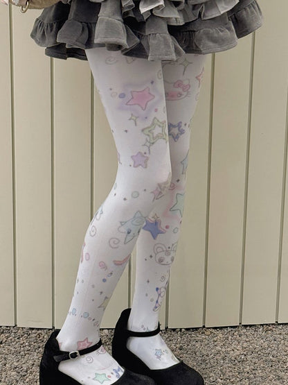 ホワイト スイート スター プリント タイツ
