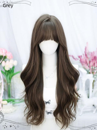 65-70CM Wig Brown/Grey/Black/Pink Long Air Bangs With Wavy