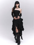 Asymmetrical with Black Free Cascading Ruffles Strapless Dress