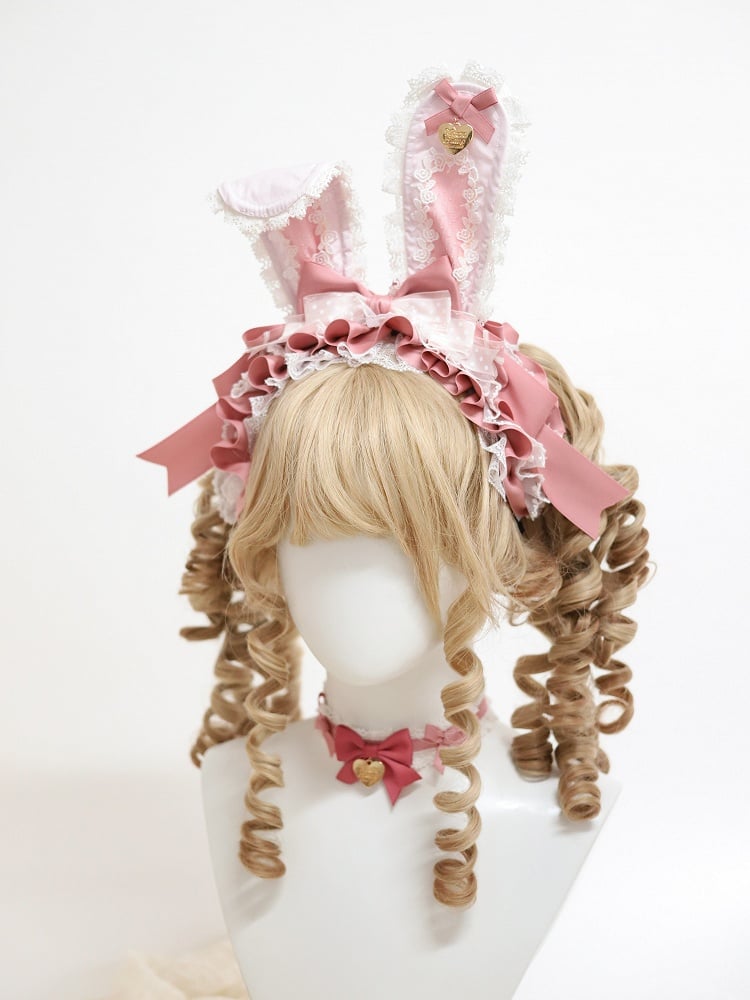 Ruffled KC Bunny-Ear Lace with Pastel Pink Charm Heart
