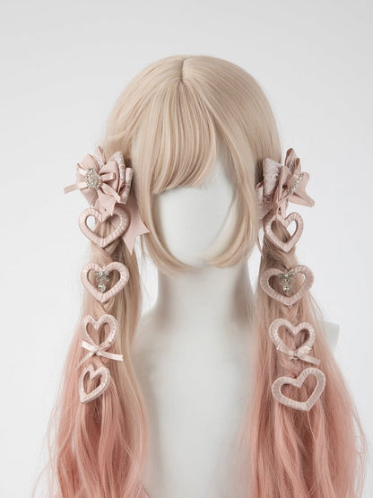 Heart Jirai Kei Dangle Black) Pink Hair Set 2-Color Clip (Pastel
