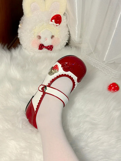Slippers Lolita Accents Scalloped with Bow Strawberry Sweet Red Hem Indoor Themed