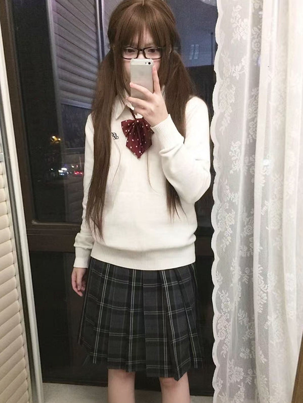 Black Plaid Skirt 55CM Pattern Uniform JK Pleated