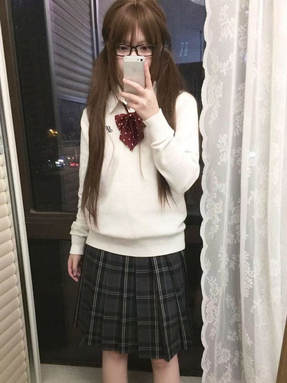 Black Plaid Skirt 55CM Pattern Uniform JK Pleated