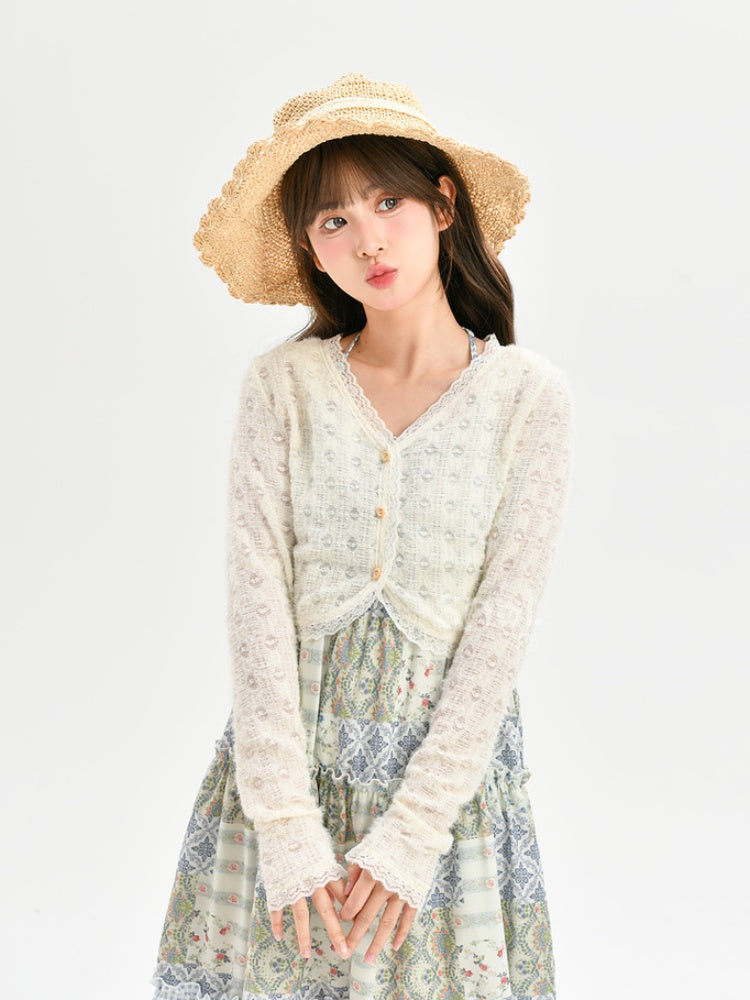 Sweet Creamy Yellow Lace Trim Cardigan