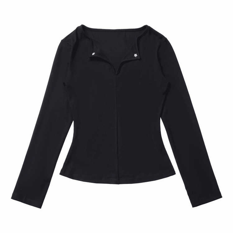 Long V-Neck Black Sleeves Reversed White Gray in Top /