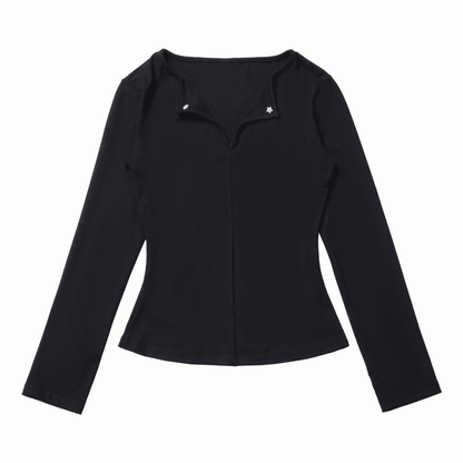 Long V-Neck Black Sleeves Reversed White Gray in Top /