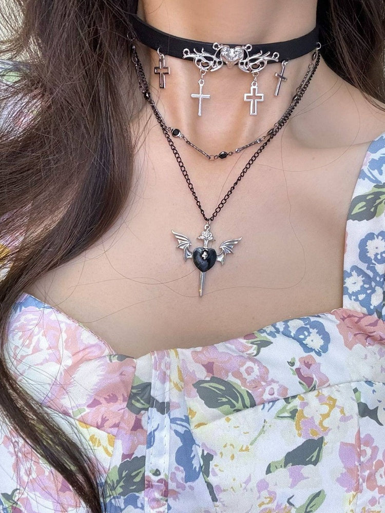Black Layered Cross Chain Necklace - Kiwi Store
