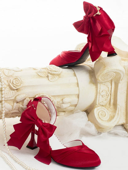 Design Red Classic - Bow Detailing Wine Inspired Sandals Heart Buckle High-heel Lolita