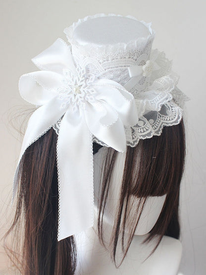 White Snow Bowknot Details Lace Trim Mini Hat
