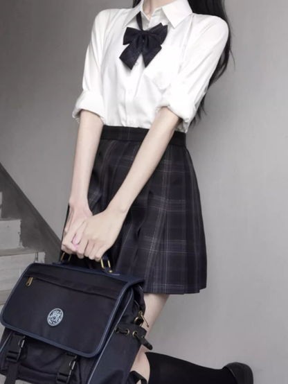 Gray Dark Plaid 45CM Pattern Pleated Uniform JK Skirt