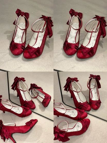 Escarpins Lolita Rouges 7,5cm avec Nœud - Mercure Clignotant