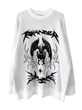 Oversized Crew Neck Pullover with Dark Pattern Print - WET BODY