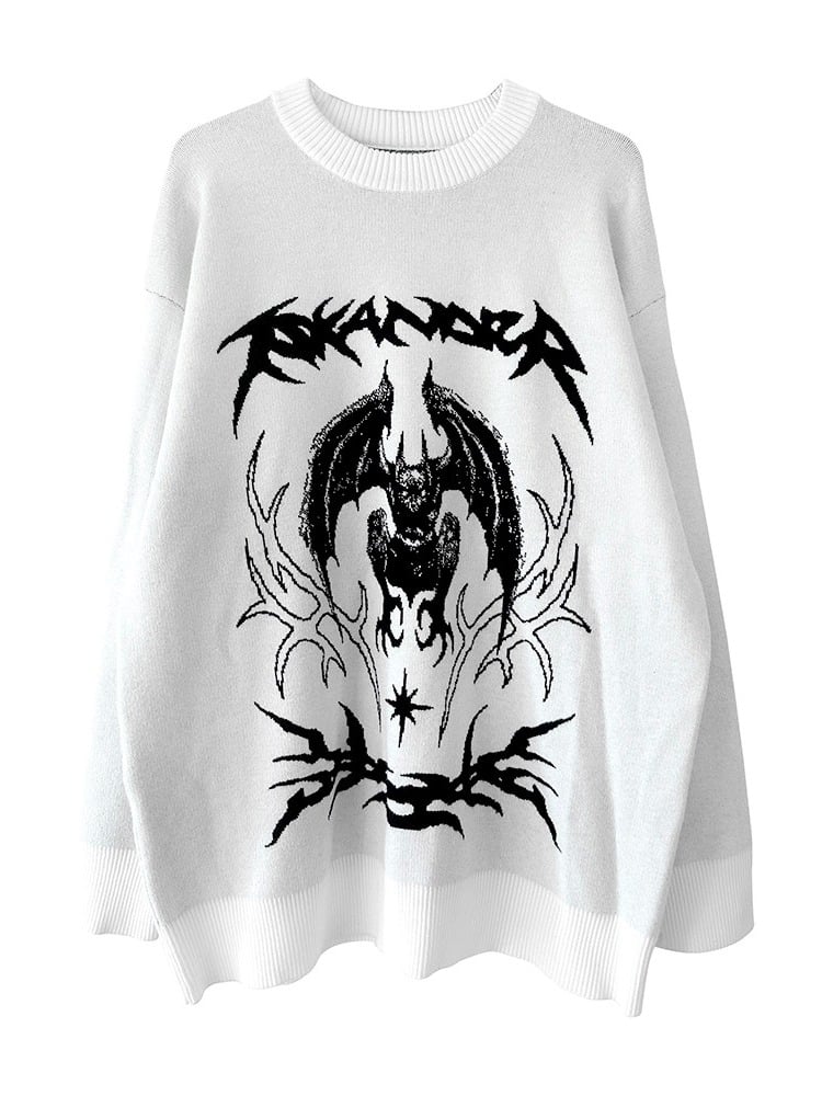 Oversized Crew Neck Pullover with Dark Pattern Print - WET BODY