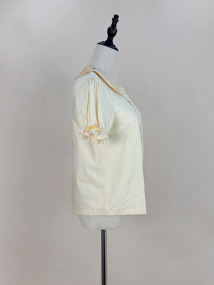 襟付きショート丈イエローレモンパンシャツ ピータープリントスリーブ