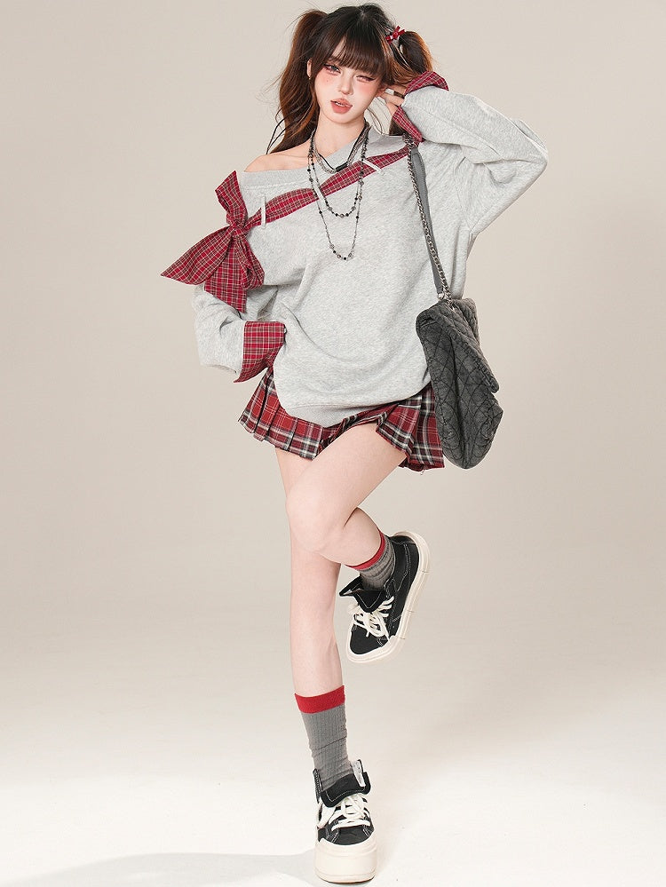 Pattern Plaid Embroidered Pleated Red/Pink Letter Skirt Glamorous