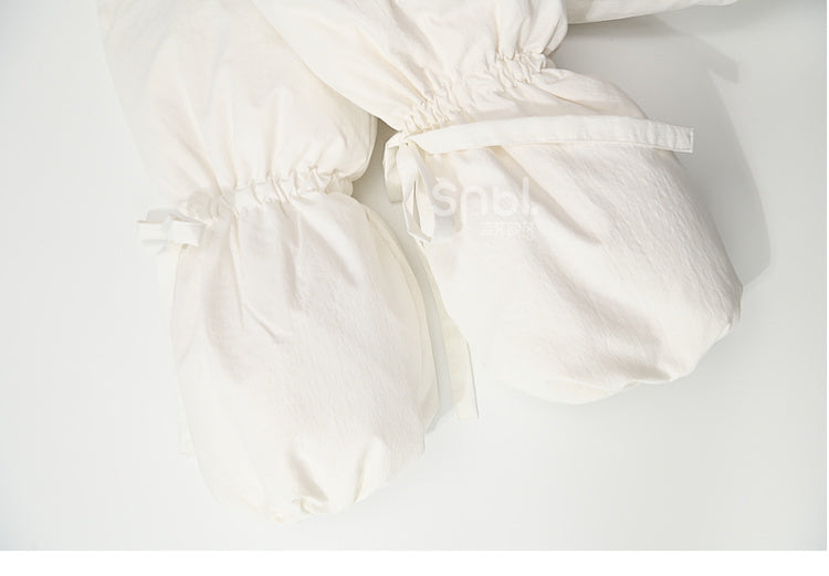 Cute Snowman Adorned White Hooded Puffer Down Jacket Bubble Silhouette