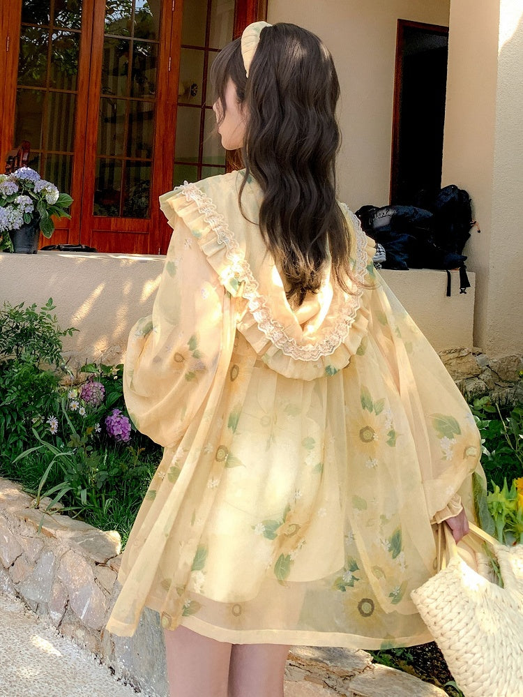 Sonnenblumen-Überwurf mit Kapuze, Urlaubsdruck