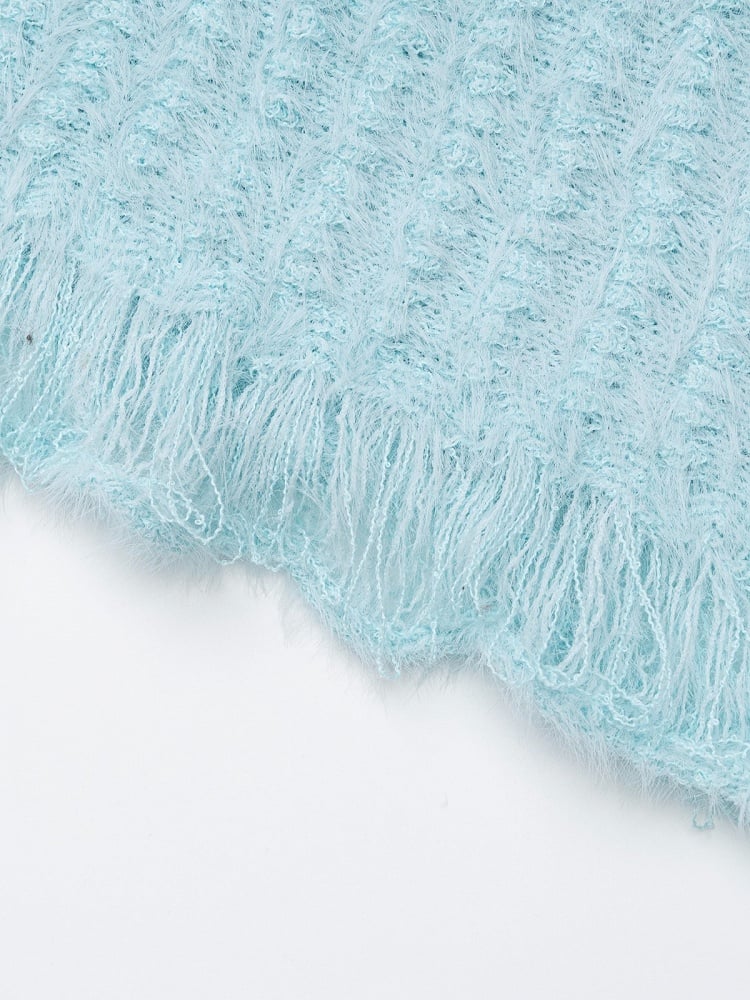 Cool Season Kawaii Blue Asymmetric Faux Mohair Star Wing Sweater - Languid Park
