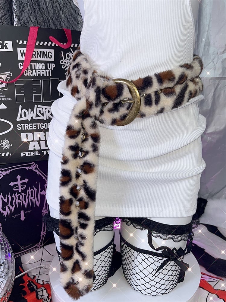 Gyaru Brown Leopard Plush Buckle Belt