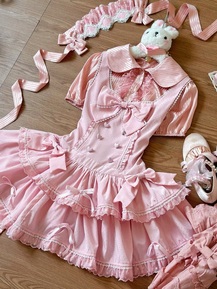 Schleife Rosa Akzente Punkte Lolita Old School Kleid Schimmer Polka Süß