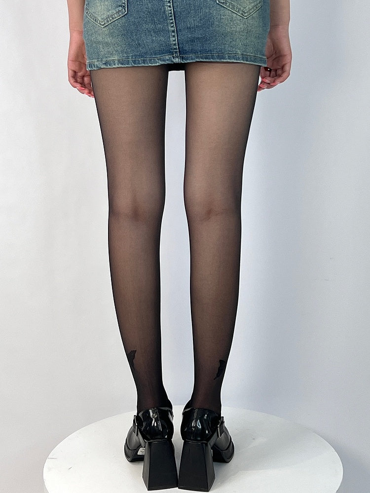 ブラック/ホワイト バタフライプリント タイツ