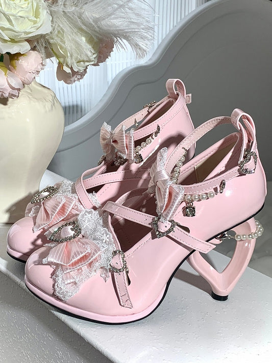 Heart-shaped Hime-Kei with High Heels Heel Pink