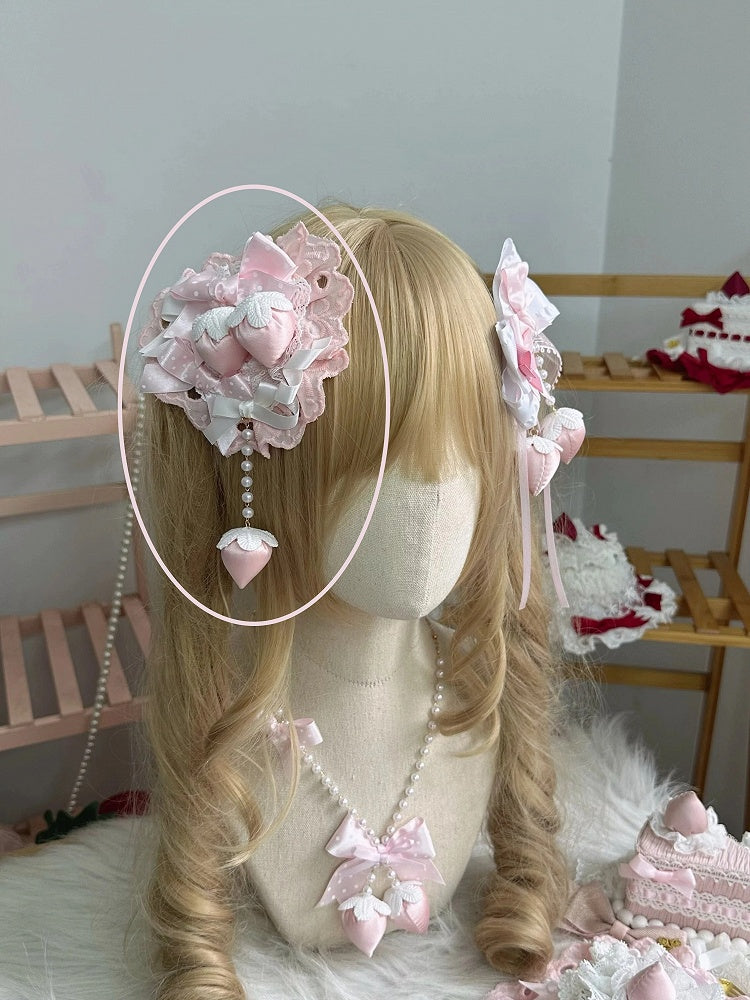 Polka Dot Clip Hair Options) Strawberry (Red/Pink