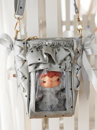 Tri-Color Polka Satin Clear Window Mini Ita Bag - Morning Glory