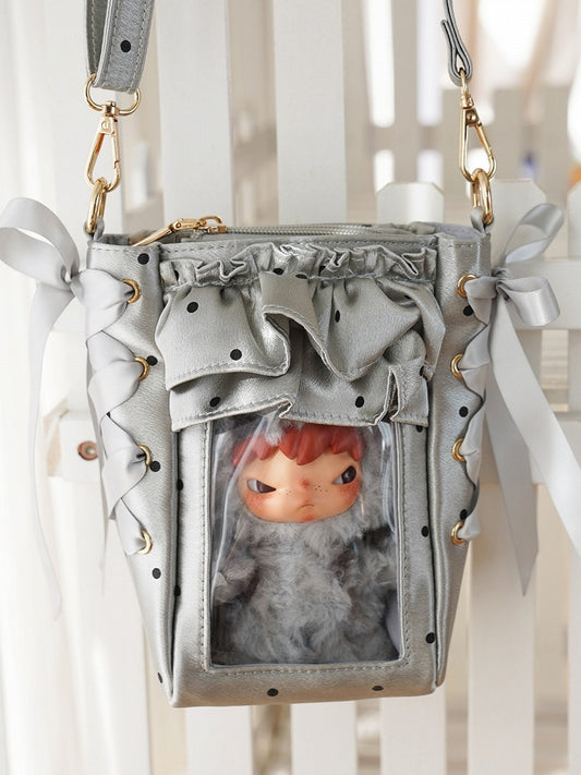 Tri-Color Polka Satin Clear Window Mini Ita Bag - Morning Glory