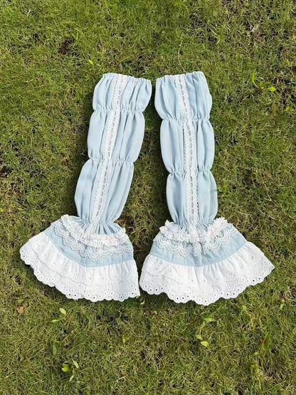 Lolita Detachable Sleeves in Blue and Apricot with Lace Accents - Double sweet Lolita