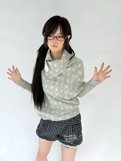 and Wings Pattern Top Sleeve with Angel Gray Star Long
