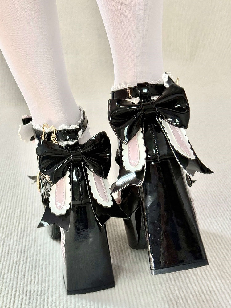 Crisscross Snap Bunny-shaped Black Sweet shoes with Lolita Straps Mary Jane