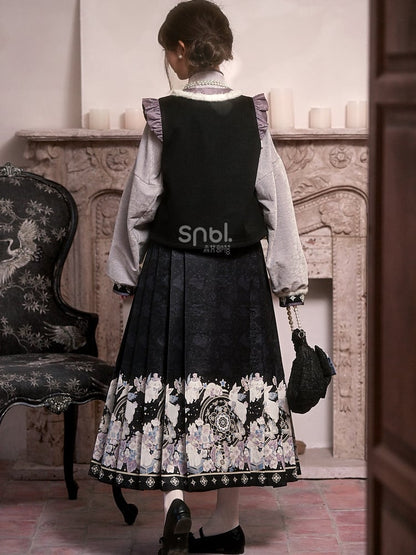 Black and Purple Moon Rabbit Cheongsam Style Vest
