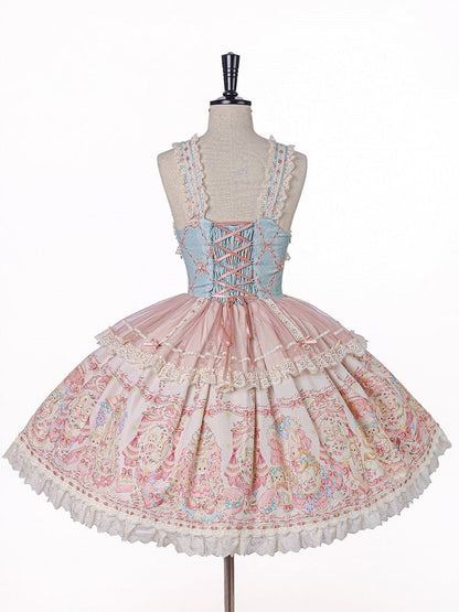 Doll Theme JSK Dress in Blue & Pink with Bow Accents, Lolita Style - Alice Girl