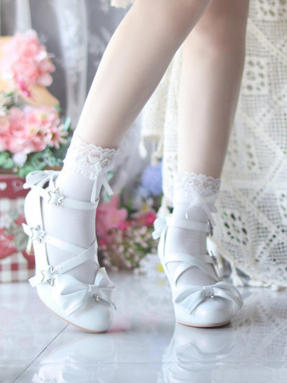 Star High White Sweet Lolita Schnallen Crisscross Straps mit - Akzente Heels Schleife