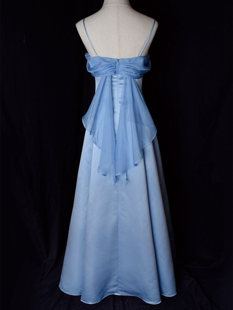 Blue Vintage Satin Spaghetti Strap Gown - Red Lychee Manor