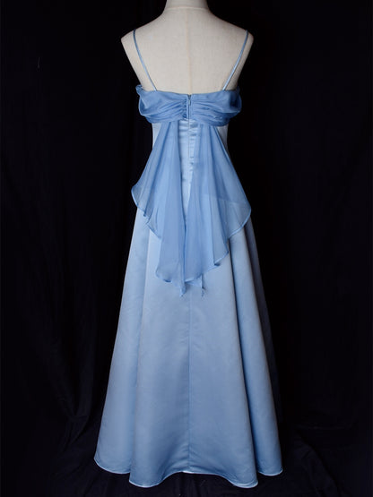 Blue Vintage Satin Spaghetti Strap Gown - Red Lychee Manor