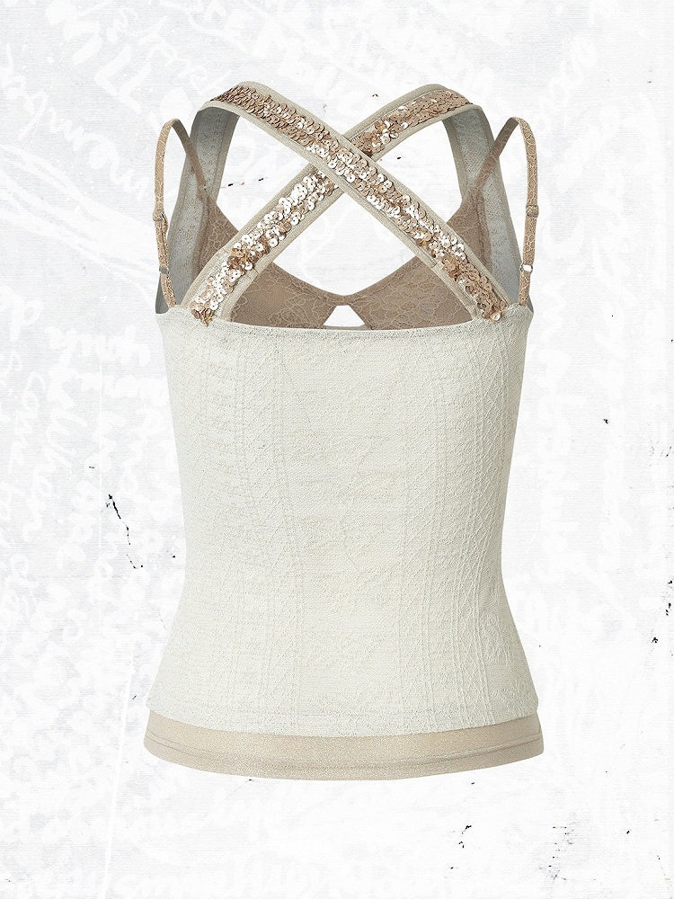 Off-White Fake Three-Piece Knit Cami Top with Shell Buttons - NO ROMANCE