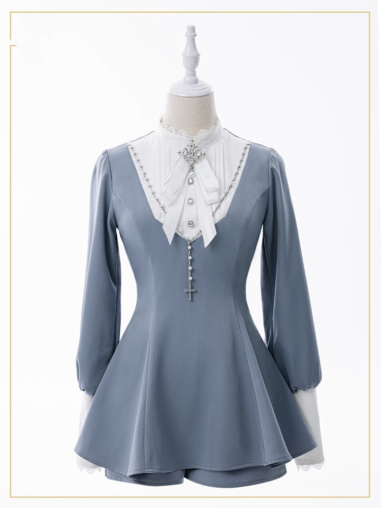 Style Sleeves Set: Blue Coord Light Kei Jirai Nun with Leg-of-Mutton Top
