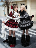 Trim Cape Lace Plush Winter Lolita and Fur with Reversible Pattern Plaid