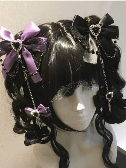 5-Color Gothic Bow Hairclip Heart Spike Decorations - fallen angel
